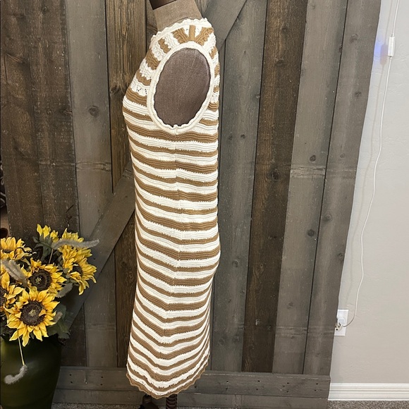 Veronica Beard Templeton Cream & Tan Sleeveless Stripe Knit Dress | Size Small - Picture 8 of 15
